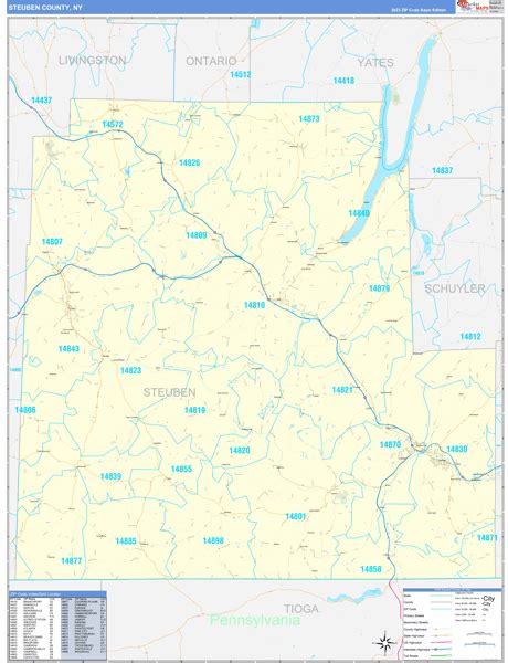 Steuben County Ny Zip Code Wall Map Basic Style By Marketmaps Mapsales