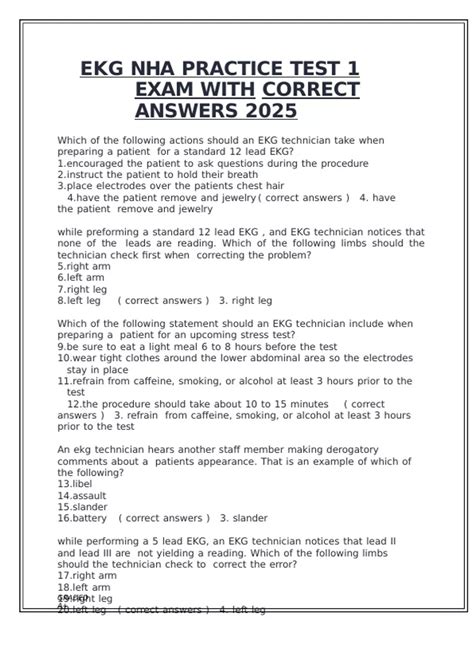 EKG NHA PRACTICE TEST 1 EXAM WITH CORRECT ANSWERS 2025 - EKG NHA