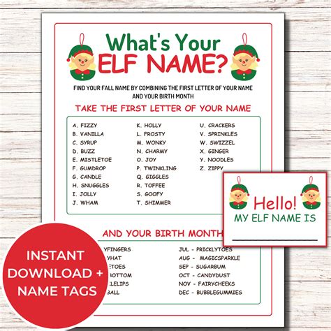 Whats Your Elf Name Game Printable Elf Name Generator Game Fun