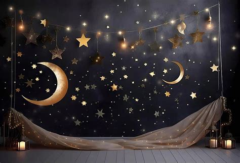 Mehofond Baby Shower Backdrop Night Sky Moon Bear Twinkle Twinkle Decor