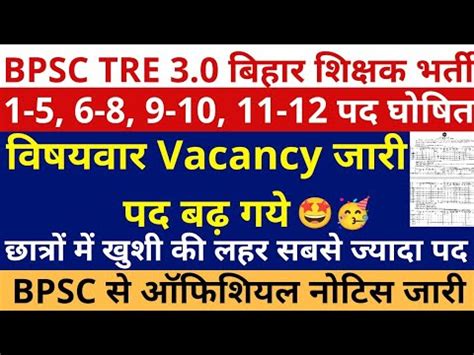 BPSC TRE 3 0 Vacancy Announced खश लहर BPSC TRE 3 0 Subject Wise