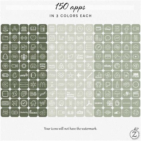 Green Ios 14 App Icons 150 Unique Apps In 3 Colors Each 20 Etsy App