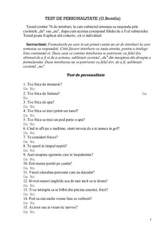 Test De Personalitate G Bontila Pdf