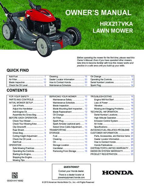 Fillable Online powerequipment.honda.comsupportowners-manualsOwner's ManualsHonda Lawn Mowers ...