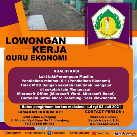 Lowongan Kerja Guru Ekonomi SMA Islam Lumajang