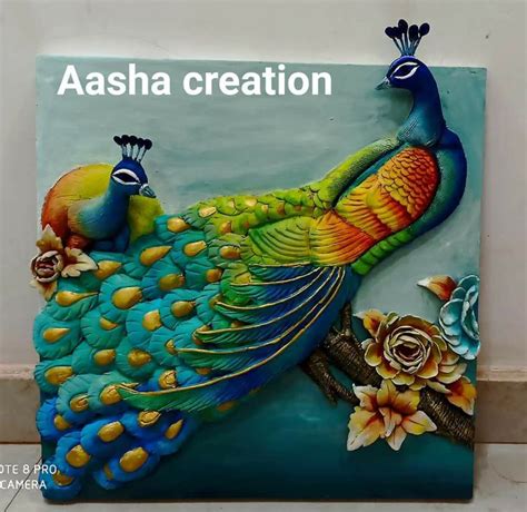 Recycled Clay Wall Art Beautiful Peacock Painting