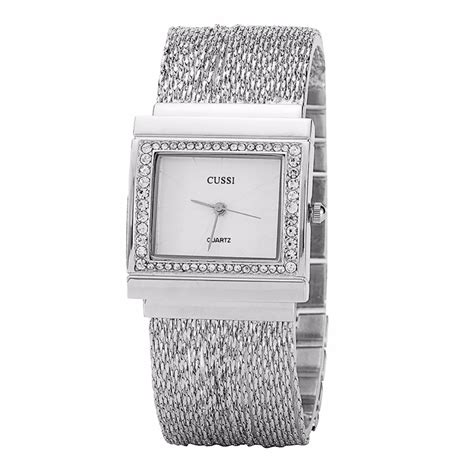 Cussi 2018 Silver Rectangle Women Watches Luxury Rhinestone Ladies