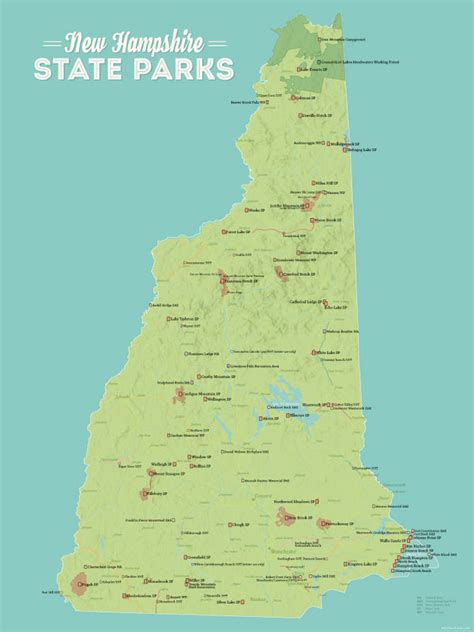 New Hampshire State Parks Map 18x24 Poster - Best Maps Ever