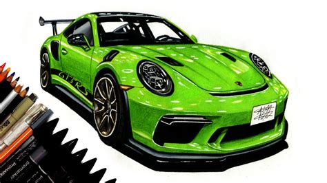 Realistic Car Drawing Porsche 911 Gt3 Rs Time Lapse Drawing Ideas Youtube