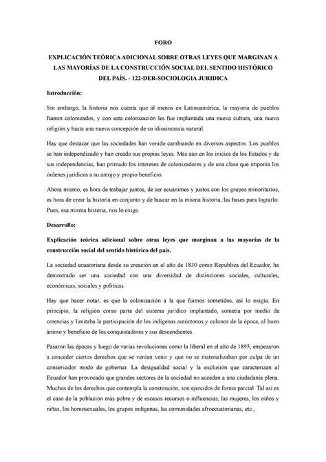 Foro Explicación teórica adicional sobre otras leyes que marginan a las