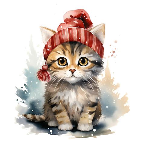 Premium Photo A Cat Wearing A Red Hat With A White And Red Hat