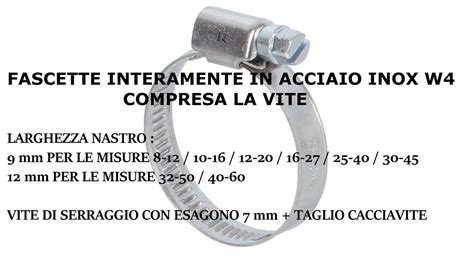 FASCETTE STRINGITUBO IN ACCIAIO INOX A2 W4 ANTIRUGGINE PER TUBI DA MM 8