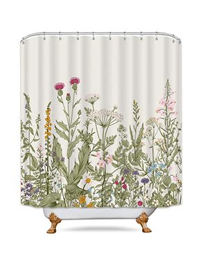 Riyidecor Green Leaves Clawfoot Tub Shower Curtain 180x70 Inch Floral