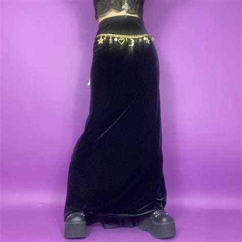 Vintage Black Velvet Maxi Skirt S Whimsigoth Depop