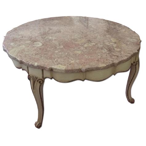 French Provincial Marble Top Round Coffee Table AptDeco