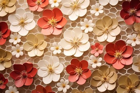 Premium Photo Playful Floral Paper Hexagon Pattern