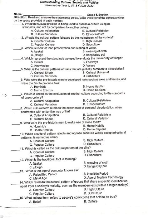 Solved Understanding Culture Society And Politics Summative