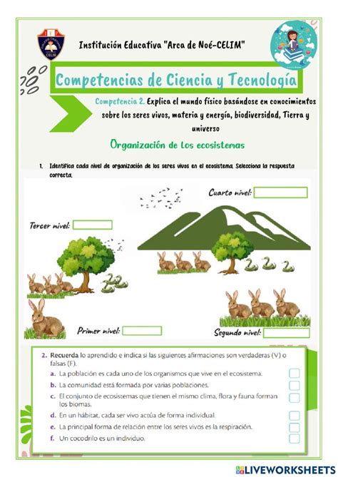 Organización de los ecosistemas interactive worksheet Tipos de