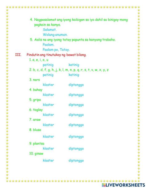 1443726 | Worksheet -1 Filipino | Naicelene Navarro