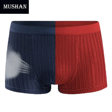 Men Cuecas Boxer Sexy Bamboo Fiber Shorts Mesh La Ropa Interior Hole