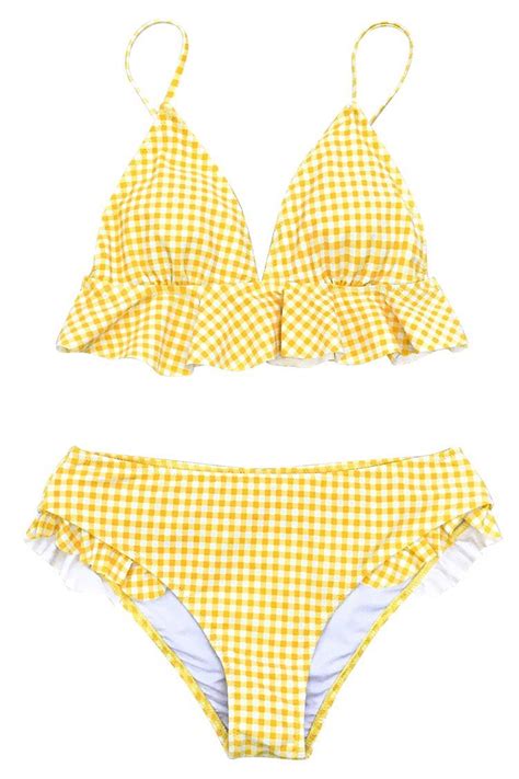 Yellow Gingham Ruffle Bikini