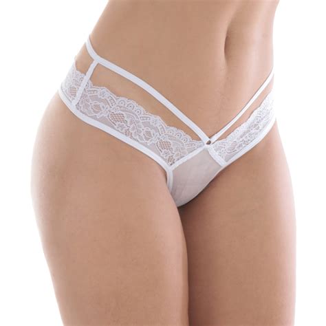 Calcinha Strappy Em Renda E Tule Sincera Branca Sex Shop Loja Do Prazer