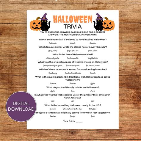 Halloween Trivia Game, Halloween Party Game, Halloween Group Game ...