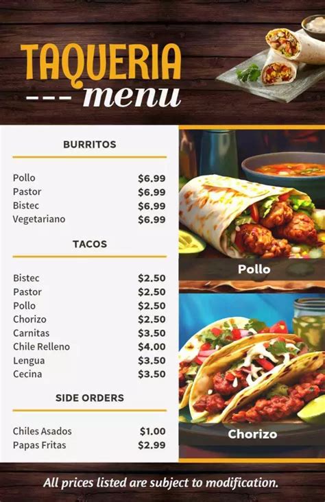 Taqueria Menu Templates Customize And Download Free