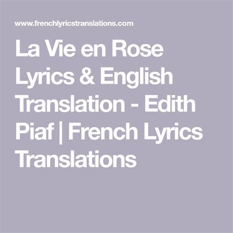 La Vie En Rose Lyrics English Translation Edith Piaf French