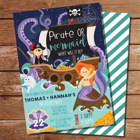 Pirate And Mermaid Party Invitation Mermaid And Pirate Party Invitation Under The Sea Party