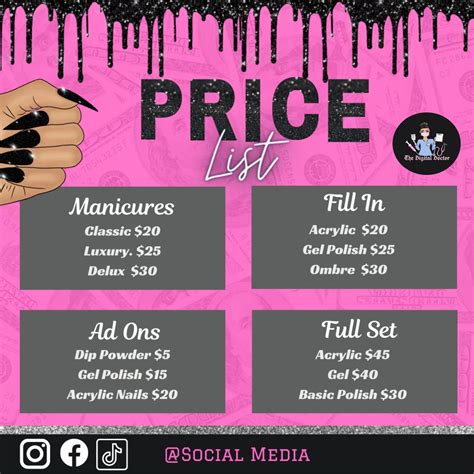 Price List Template Nail Price List Nail Tech Nail Artist Price List Service Menu Beauty