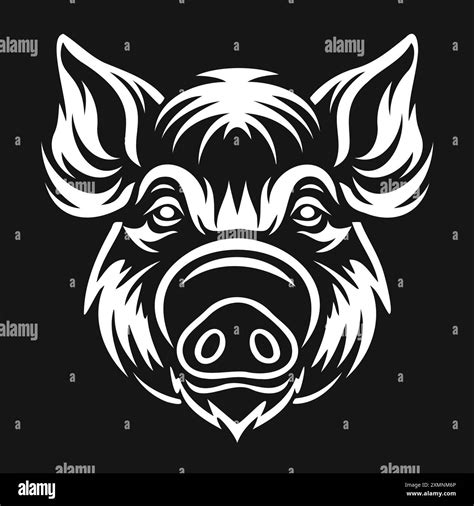 Wild Boar Face In Black And White Illustration Stock Vector Image And Art