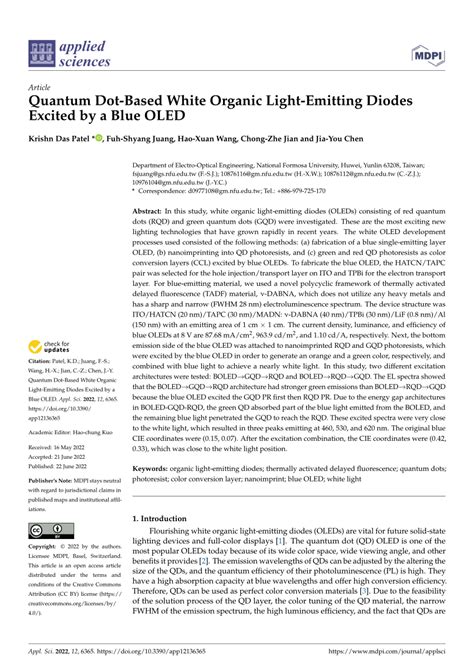 PDF Quantum Dot Based White Organic Light Emitting Diodes Excited By