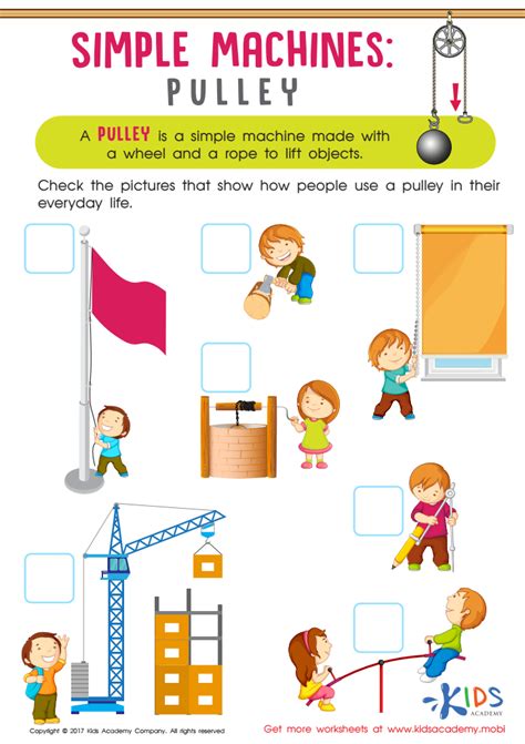 Simple Machines Pulley Worksheet: Free PDF Printout for Kids