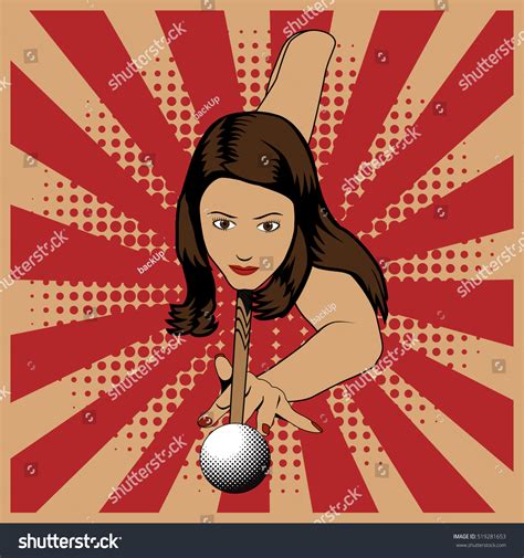 Beautiful Woman Playing Billiards On Red Stock Vector Royalty Free