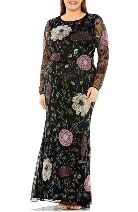 Mac Duggal Sequin Embellished Long Sleeve Gown Black Multi Editorialist