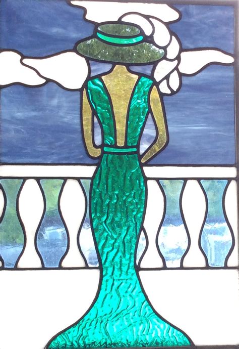 Exquisite Stained Glass Lady With A Teal Dress On A Cruise Ship