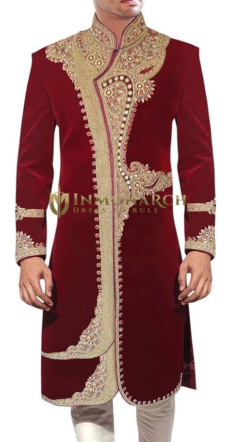 Groom Sherwani For Men Maroon Velvet Wedding Sherwani Groom Dress Men