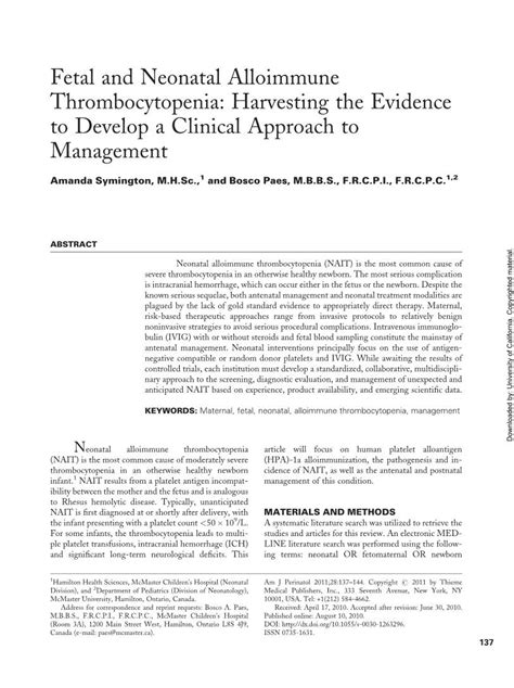 Fetal And Neonatal Alloimmune Thrombocytopenia Harvesting The Evidence