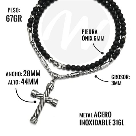 Collar Cruz Acero Quirúrgico Piedras Onix para hombres en Wattaca