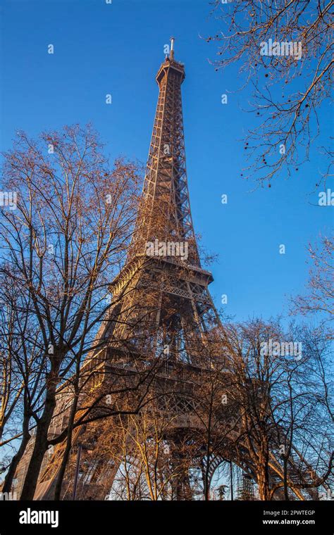 The Iconic Eiffel Tower In A Sunny Winter Day Wrought Iron Lattice