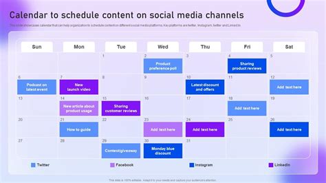 Calendar To Schedule Content On Social Media Channels Content