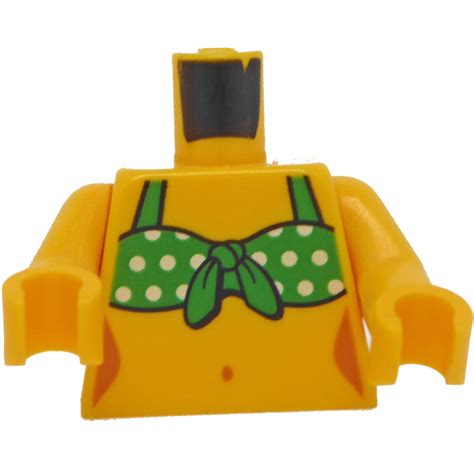 Lego Yellow Beach Person With White Dotted Green Bikini Minifig Torso