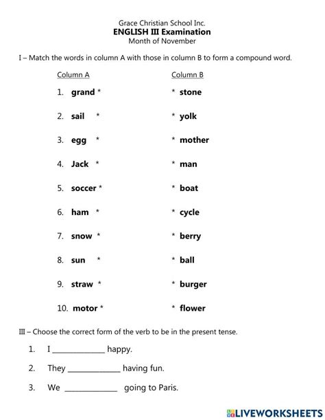 Compound Word Subject Verb Agreement Worksheet Live Worksheets