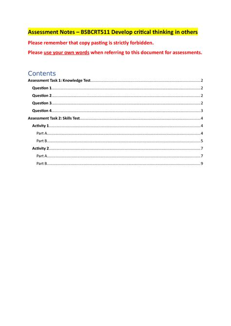 Bsbcrt 511 Assessment Notes Assessment Notes BSBCRT511 Develop