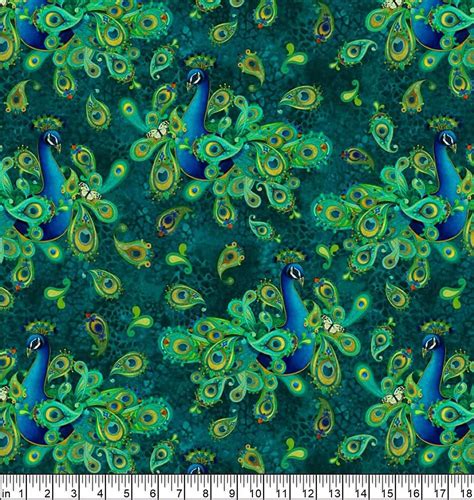 Peacock Symphony Paisley Peacocks Allover Large Scale Teal Fabric By The Yard