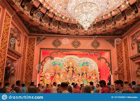 Night Shot Of Durga Puja Pandal Kolkata West Bengal India Editorial