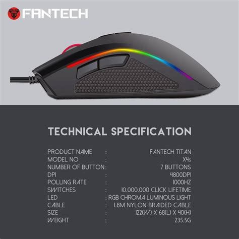 FANTECH (SP42) X4S TITAN Gaming Mouse with Running RGB CHROMA Light