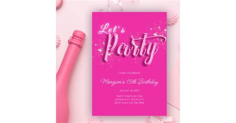 Modern Girly Pink Gold Glitter Birthday Party Invitation Zazzle