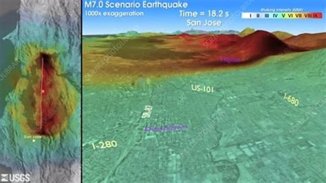 Hayward Fault earthquake, ground shaking simulation - Stock Video Clip ...